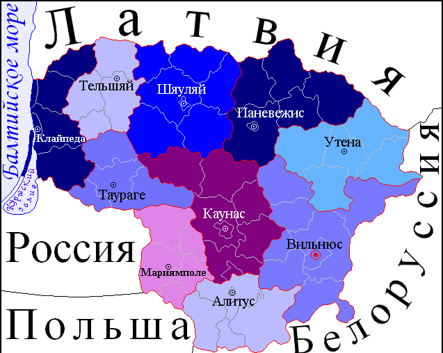 Деление Литвы на уезды
