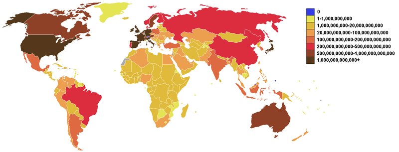 Карта внешних долгов государств мира