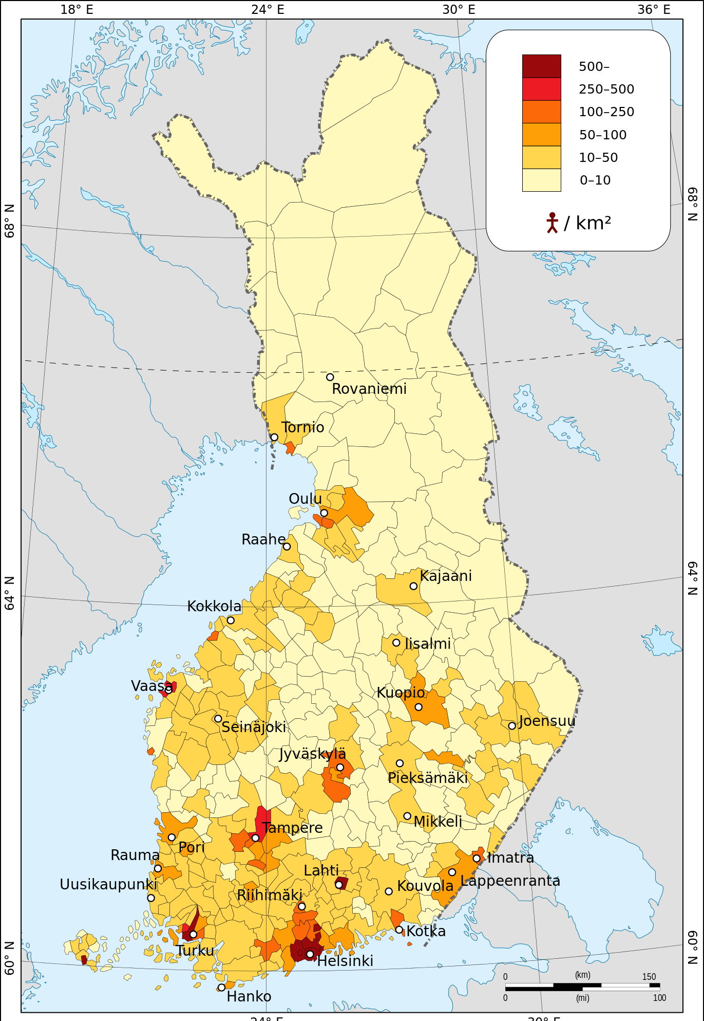 Плотность населения Финляндии