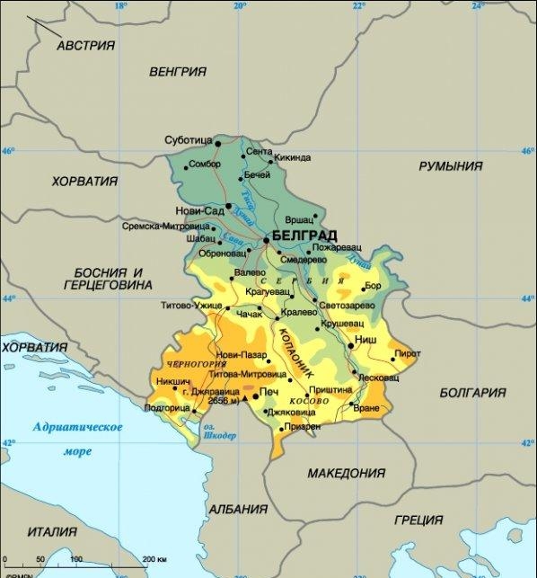 Карта Сербиии