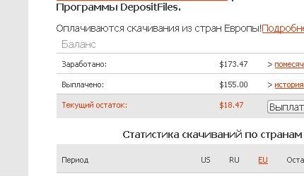 Пример подделки скрина аккаунта на depositfiles.com