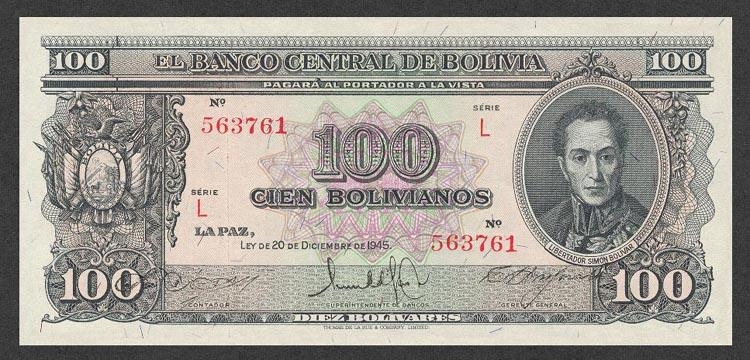 2.2. Симон Боливар на аверсе 100 боливиано 1945