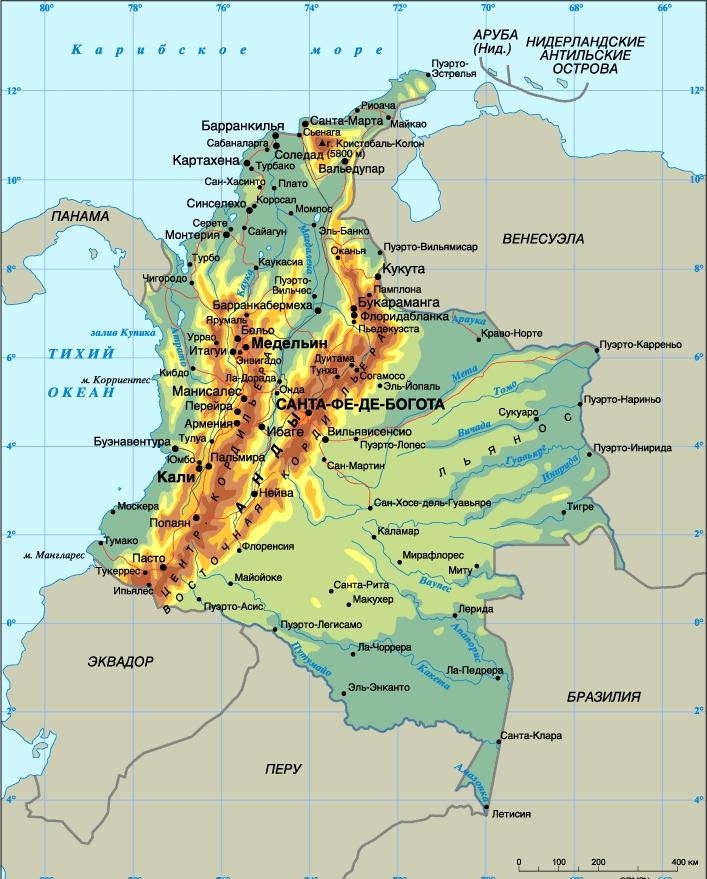 1.7 Физическая карта Колумбии