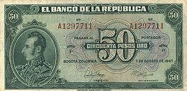 4.2 денежной единице песо оро Колумбии, 1947