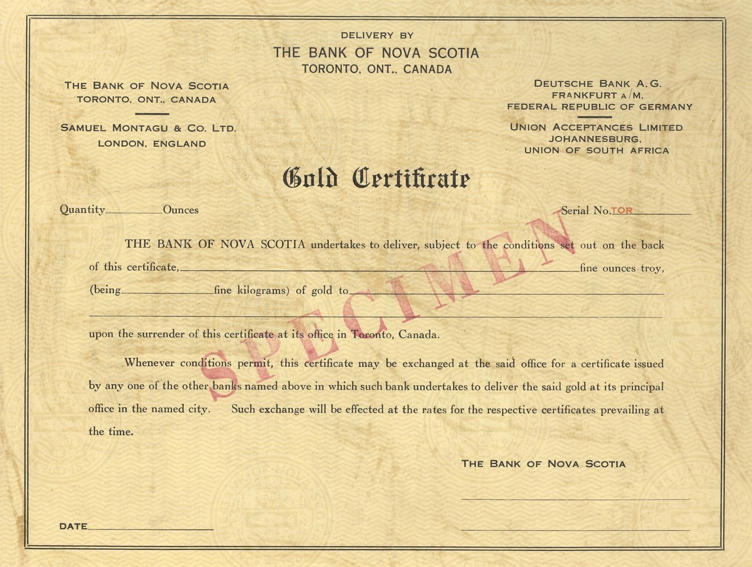 5. Scotiabank золотой сертификат 1960 год