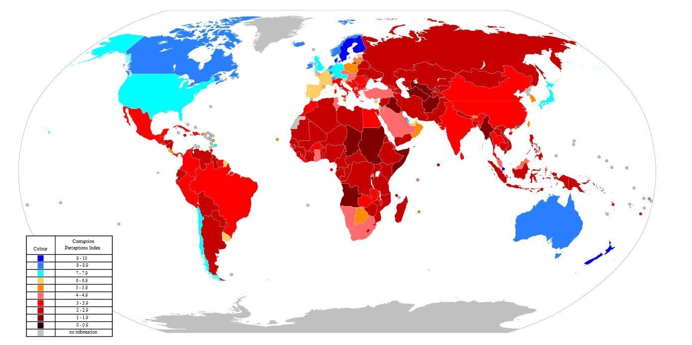 7. Индекс восприятия коррупции в разных странах 2010 год