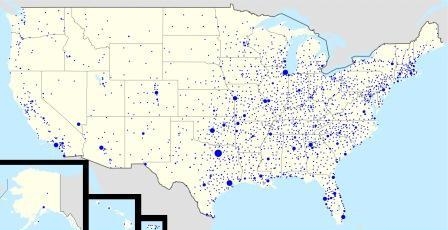 9. Карта Walmart магазинов в США, по состоянию на август 2010 года